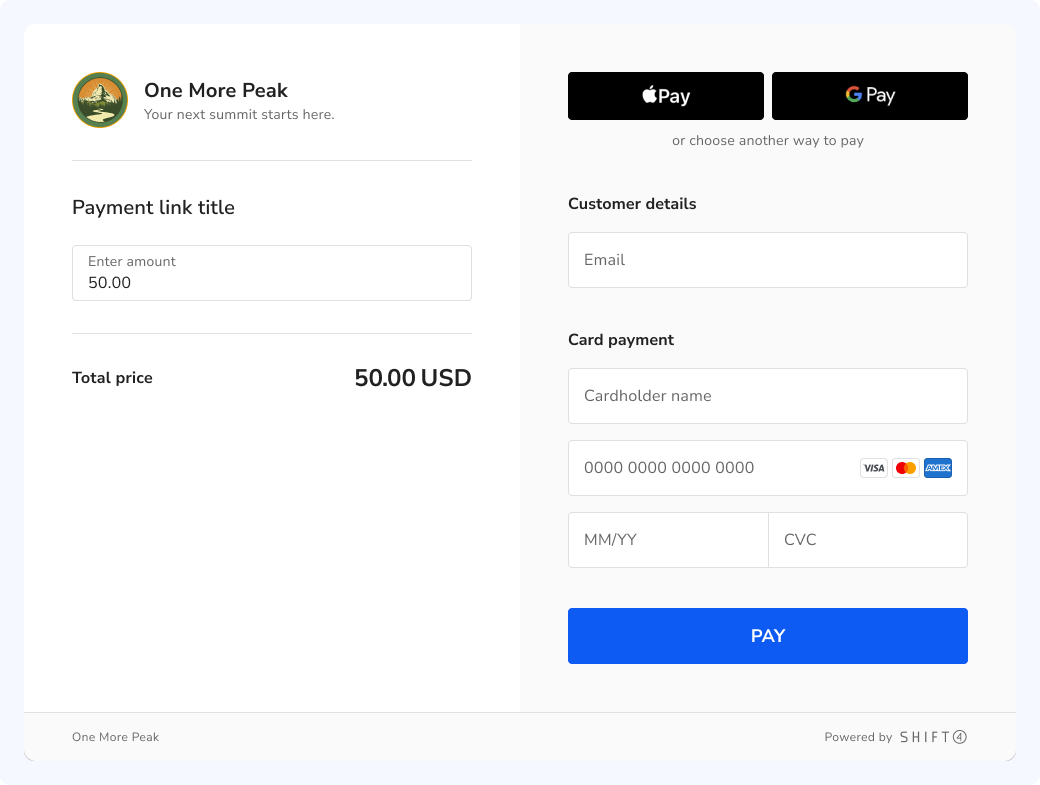 Checkout with a custom amount
