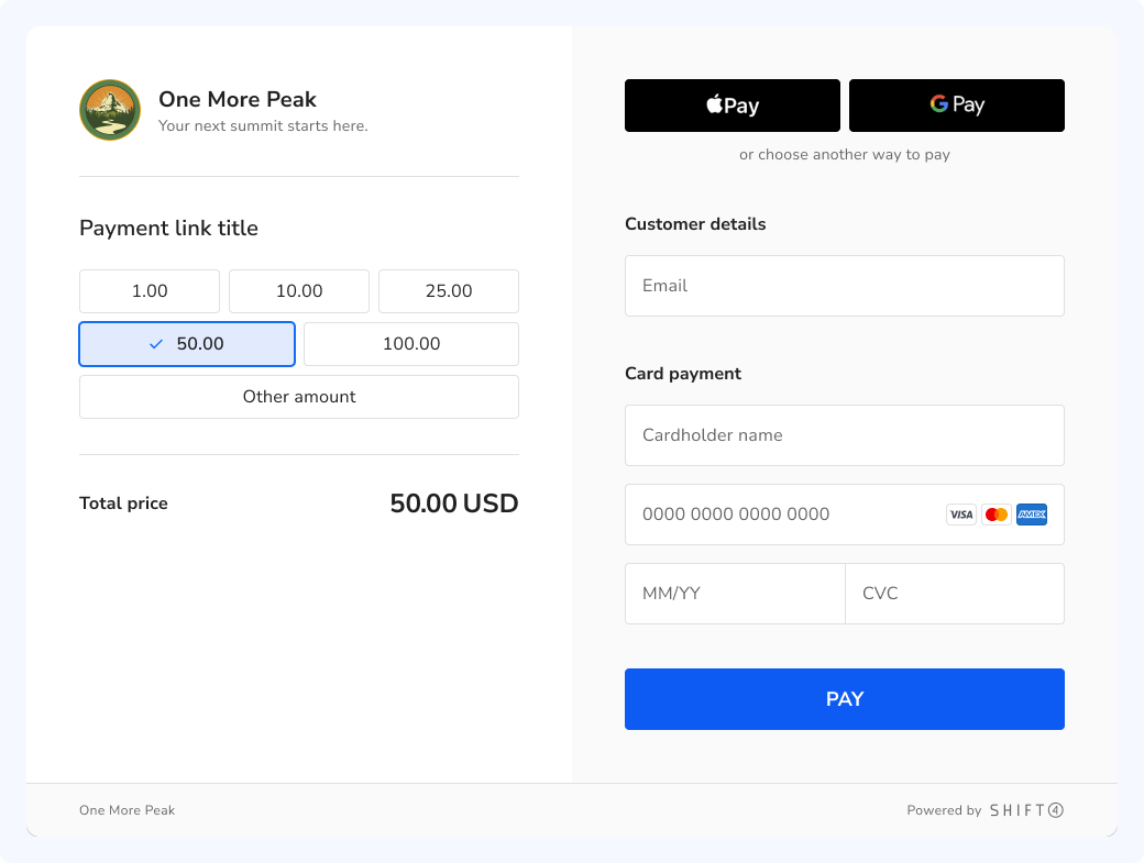 Checkout with multiple preset amount options